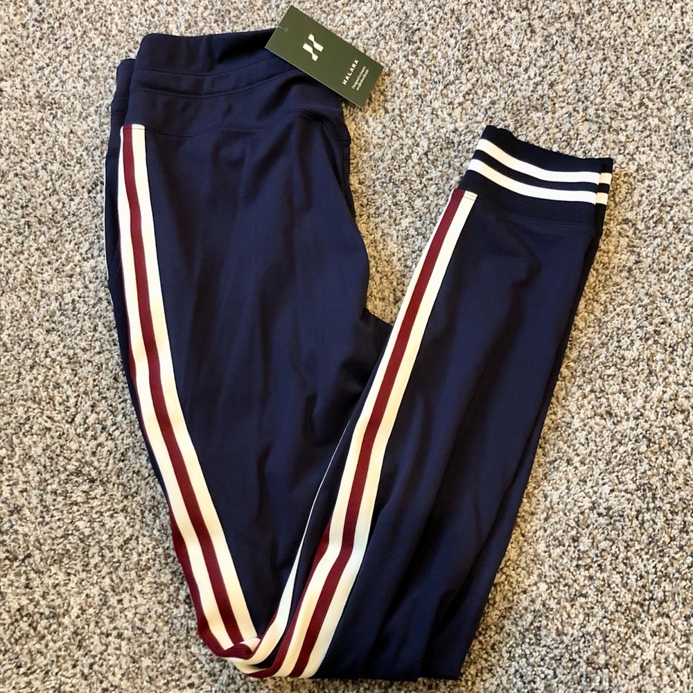 HALARA Navy Women’s Joggers with Burgundy & White Side Stripes